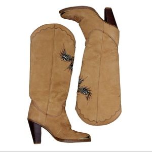 Vintage Zodiac Suede Feather Eagle Western Cowboy Boot